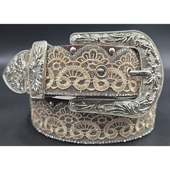 Angel Ranch Western Boho Belt Lace Sparkle Ornate Leather Rhinestones Size Small main image 4
